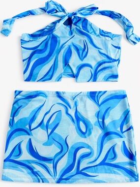 Blue Swirl Halter Top & Mini Skirt Set | Y2K | Matching Set | Festival